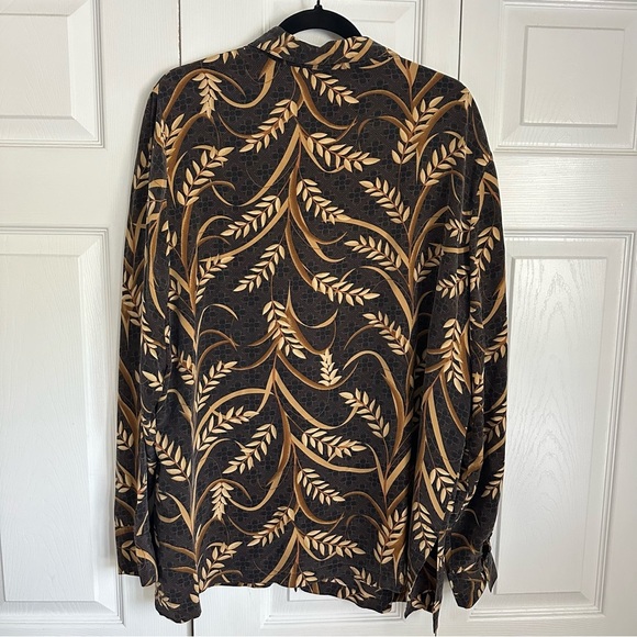 Vtg Maggie McNaughton Shirt Womens 2X 100% Silk Leaf Print Button Up Old Money - Picture 2 of 8